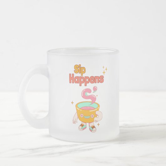 Sip Happens Humor Frosted Mug Matglas Koffiemok (Links)