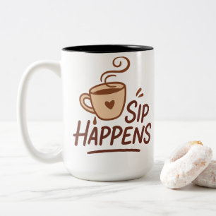 Sip Happens koffiemok – Minimalistische brutale mo Tweekleurige Koffiemok