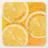 "Sip Happens" Leuke Lemon Slice Cocktail Set van 6 Kartonnen Onderzetters (Voorkant)