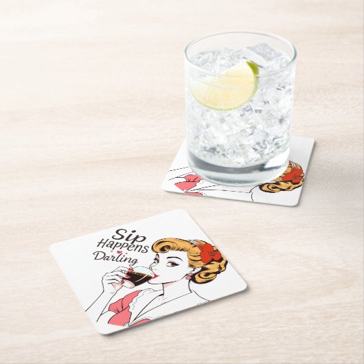 Sip Happens, lieverd Sassy Retro Kartonnen Onderzetters (Insitu)