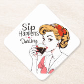 Sip Happens, lieverd Sassy Retro Kartonnen Onderzetters (Voorkant)