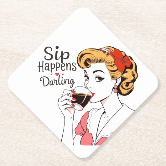 Sip Happens, lieverd Sassy Retro Kartonnen Onderzetters (Voorkant)
