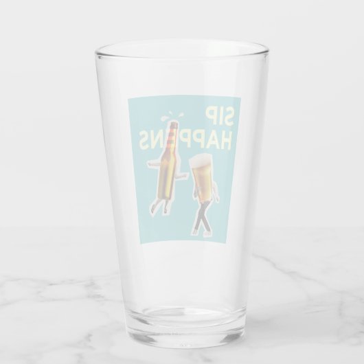 "Sip Happens" quirky and light-hearted Beer Glass Glas (Achterkant)