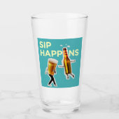 "Sip Happens" quirky and light-hearted Beer Glass Glas (Voorkant)