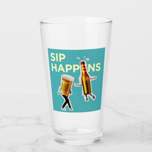 "Sip Happens" quirky and light-hearted Beer Glass Glas (Voorkant)