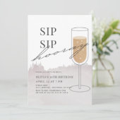 Sip Hoera Gold Champagne Grijs Verjaardag Kaart (Staand voorkant)