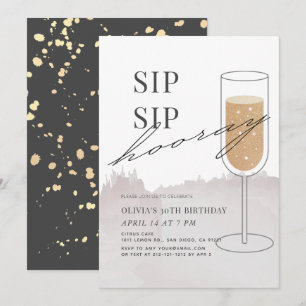 Sip Hoera Gold Champagne Grijs Verjaardag Kaart