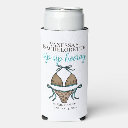 Sip Hoera Leopard Bikini vrijgezellenfeest Seltzer Blikjeskoeler (Seltzer Voorkant)