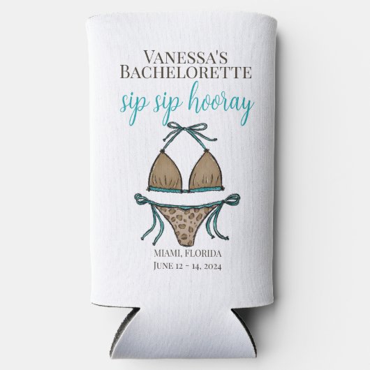 Sip Hoera Leopard Bikini vrijgezellenfeest Seltzer Blikjeskoeler (Voorkant)