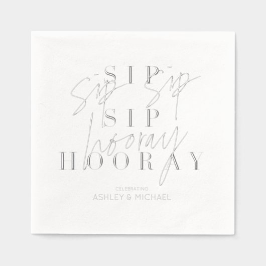 Sip Hoera Modern Engagement Party Zilver Folie Servetten (Voorkant)