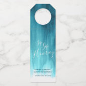 Sip hooray aangepaste bruiloft abstracte blauwgroe flessenhanger (Voorkant)