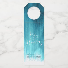 Sip hooray aangepaste bruiloft abstracte blauwgroe flessenhanger