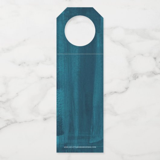 Sip hooray aangepaste bruiloft abstracte blauwgroe flessenhanger (Achterkant)