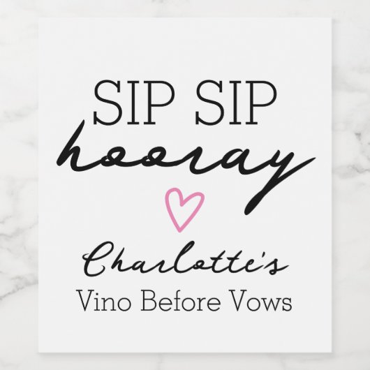 SIP Hooray Bachelorette Naam Gepersonaliseerd Wijn Etiket (Enkel label)