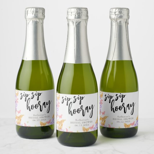 Sip Hooray Boho Butterfly Botanisch Vrijgezellenfe Sparkling Wijnetiket (Flessen)