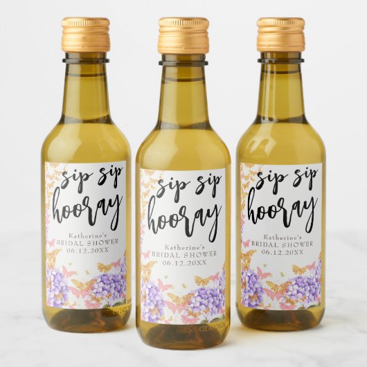 Sip Hooray Boho Butterfly Hydrangea Vrijgezellenfe Wijn Etiket (Flessen)