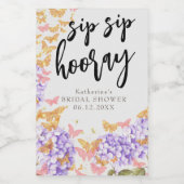 Sip Hooray Boho Butterfly Hydrangea Vrijgezellenfe Wijn Etiket (Enkel label)