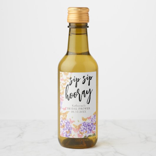 Sip Hooray Boho Butterfly Hydrangea Vrijgezellenfe Wijn Etiket (Voorkant)