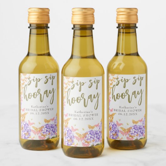 Sip Hooray Boho Chic Gold Butterfly Vrijgezellenfe Wijn Etiket (Flessen)