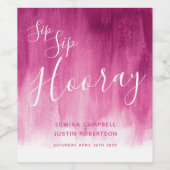 Sip hooray bruiloft donkerroze wijnetiketten wijn etiket (Enkel label)