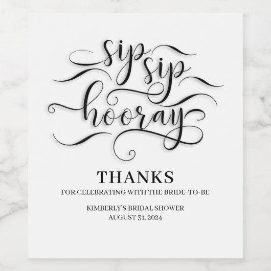 Sip Hooray Bruiloft of Vrijgezellenfeest Wijn Etiket (Enkel label)