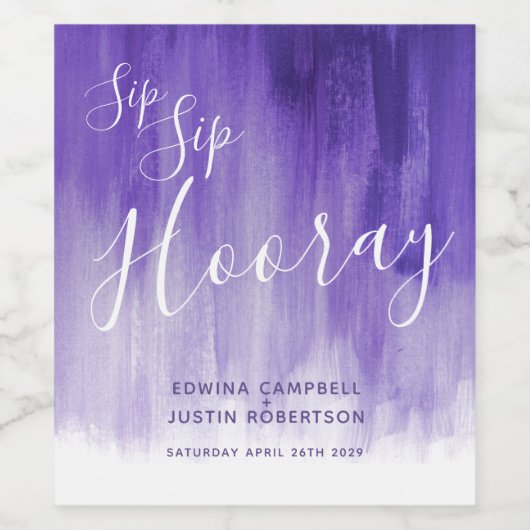 Sip hooray bruiloft paarse wijnetiketten wijn etiket (Enkel label)