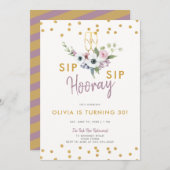 Sip Hooray Bubbly Bloemen Rozen Goud 30e Verjaarda Kaart (Voorkant / Achterkant)