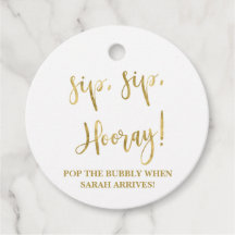 Sip Hooray, Champagne Baby shower Labels