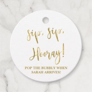 Sip Hooray, Champagne Baby shower Labels