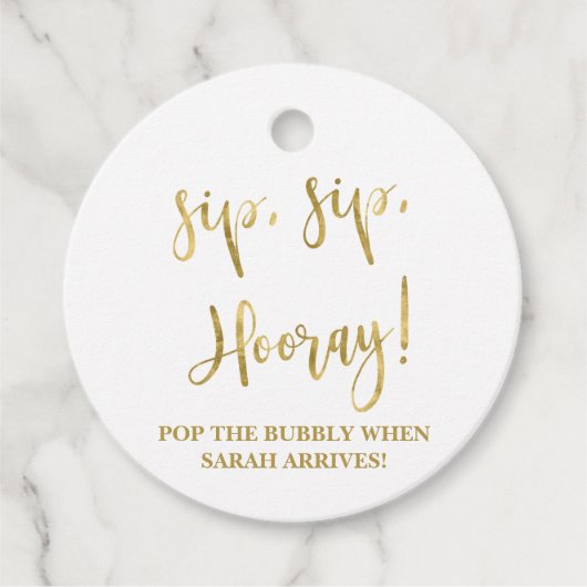 Sip Hooray, Champagne Baby shower Labels (Voorkant)