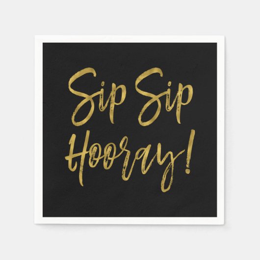 Sip Hooray Faux Gold Foil en zwarte servetten (Voorkant)