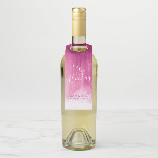 Sip hooray gepersonaliseerde bruiloft abstract roz flessenhanger (Op fles)