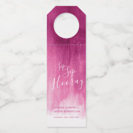 Sip hooray gepersonaliseerde bruiloft abstract roz flessenhanger