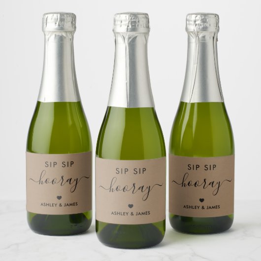 Sip Hooray Stickers, Huwelijkscadeau Label, Kraft Sparkling Wijnetiket (Flessen)