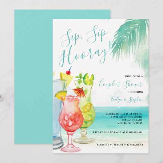 Sip Hooray Tropische Cocktails Couple's Douche Kaart (Voorkant / Achterkant)