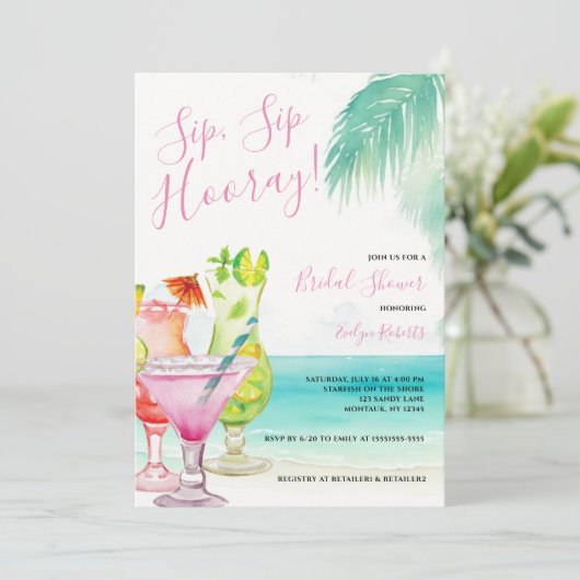 SIP Hooray Tropische Cocktails Vrijgezellenfeest Kaart (Staand voorkant)