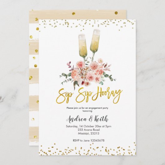 Sip Hooray Wine Engagement Party Kaart (Voorkant / Achterkant)