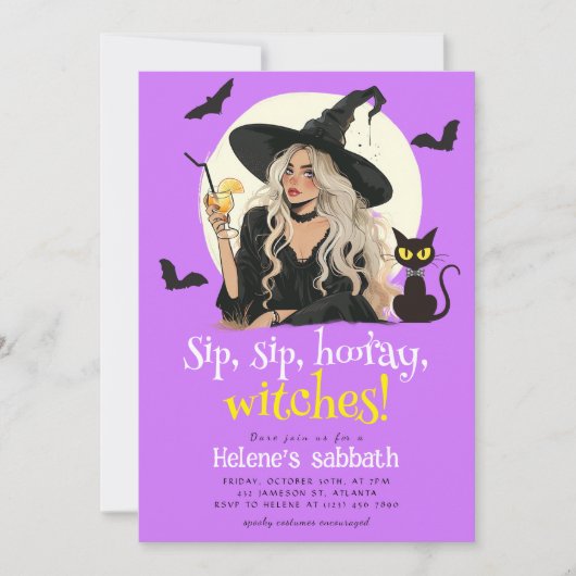 Sip Hooray Witches Volwassen Halloween feest Kaart (Voorkant)