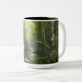 Sip in stijl - Charmante Panda in Bamboo Forest Tweekleurige Koffiemok