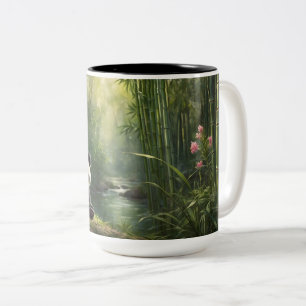 Sip in stijl - Charmante Panda in Bamboo Forest Tweekleurige Koffiemok