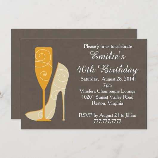 Sip in Style Wine Champagne Birthday-uitnodigingen Kaart (Voorkant / Achterkant)