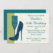 Sip in Style Wine Champagne Birthday-uitnodigingen Kaart (Voorkant / Achterkant)