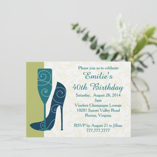 Sip in Style Wine Champagne Birthday-uitnodigingen Kaart (Staand voorkant)