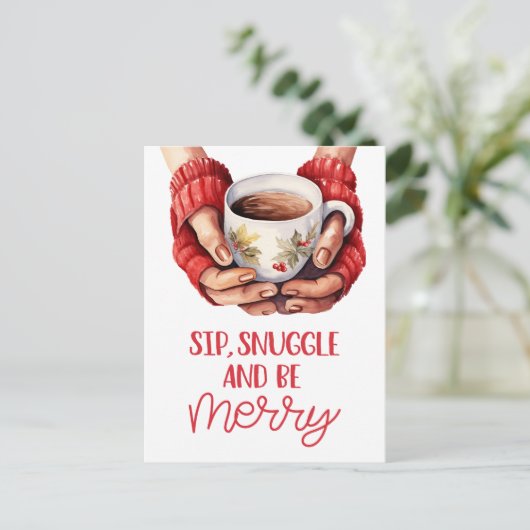 Sip, knuffel en wees vrolijk feestdagenkaart (Staand voorkant)