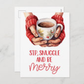 Sip, knuffel en wees vrolijk feestdagenkaart (Voorkant / Achterkant)