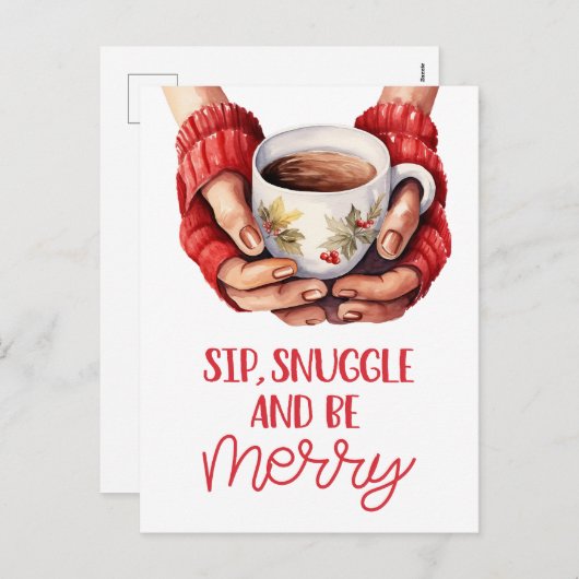 Sip, knuffel en wees vrolijk feestdagenkaart (Voorkant / Achterkant)