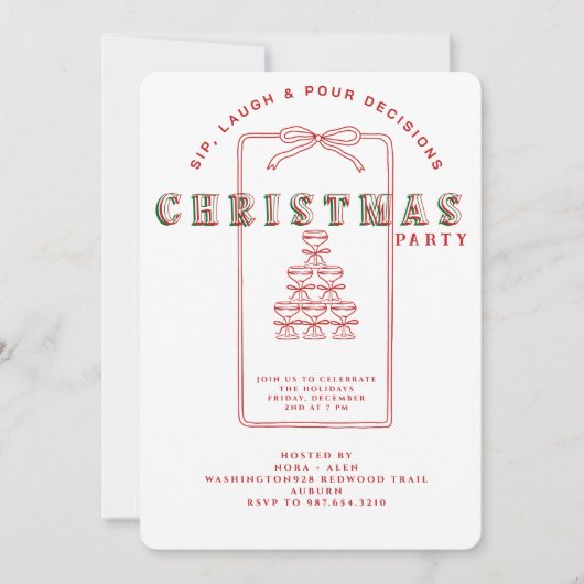 SIP, LAUGH & POUR BESLISSINGEN KERSTPARTY KAART (Voorkant)