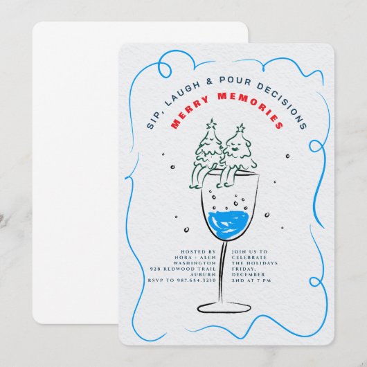 SIP, LAUGH & POUR DECISIONS CHRISTMAS PARTY KAART (Voorkant / Achterkant)