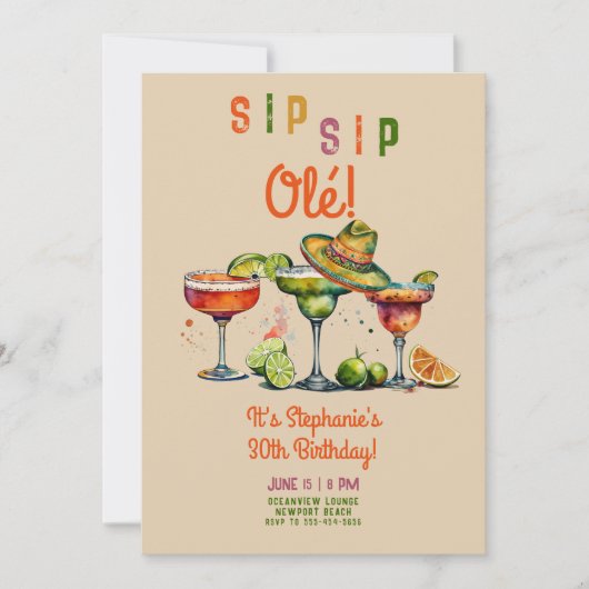 Sip Margarita Kleurrijke Fiesta 30ste verjaardag Kaart (Voorkant)
