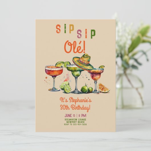Sip Margarita Kleurrijke Fiesta 30ste verjaardag Kaart (Staand voorkant)